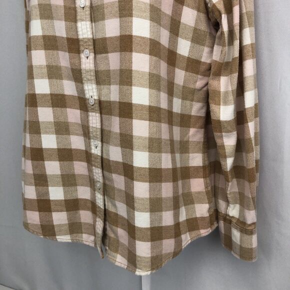 Lands End Womens Flannel Shirt Top Size 10 Long Sleeve Button Down Tan Pink - Picture 7 of 12